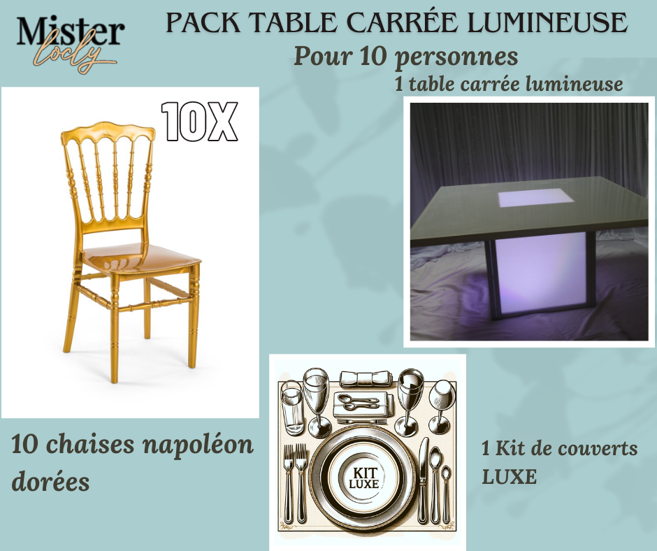 Location - [PACK] Table lumineuse garnie - Éclat Culinaire