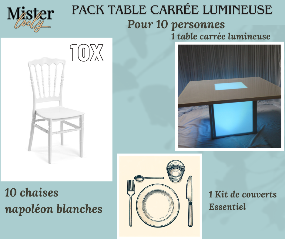 Location - [PACK] Table lumineuse garnie - Éclat Culinaire