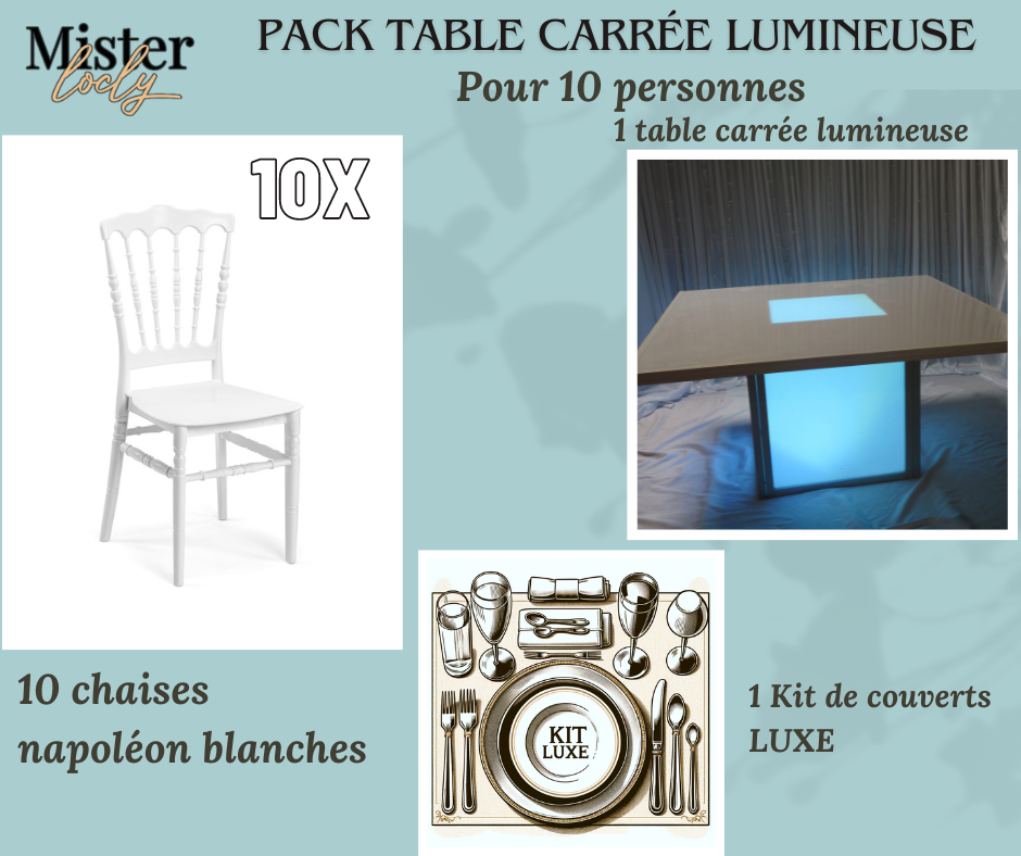 Location - [PACK] Table lumineuse garnie - Éclat Culinaire