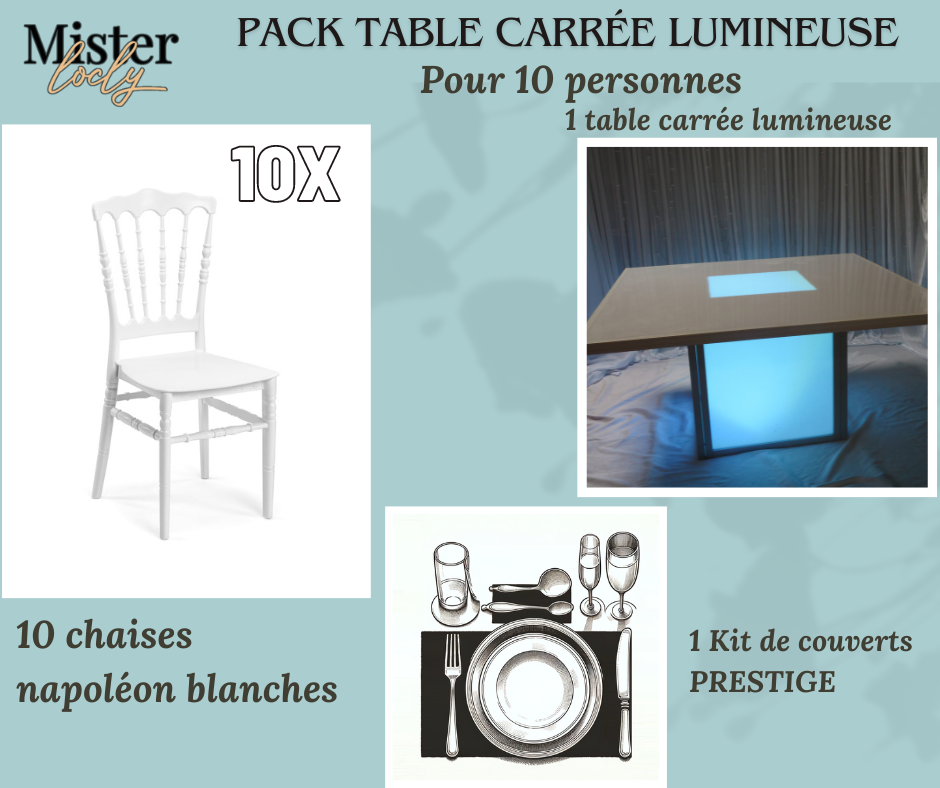 Location - [PACK] Table lumineuse garnie - Éclat Culinaire