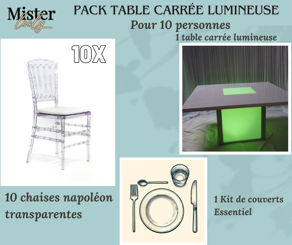 Location - [PACK] Table lumineuse garnie - Éclat Culinaire