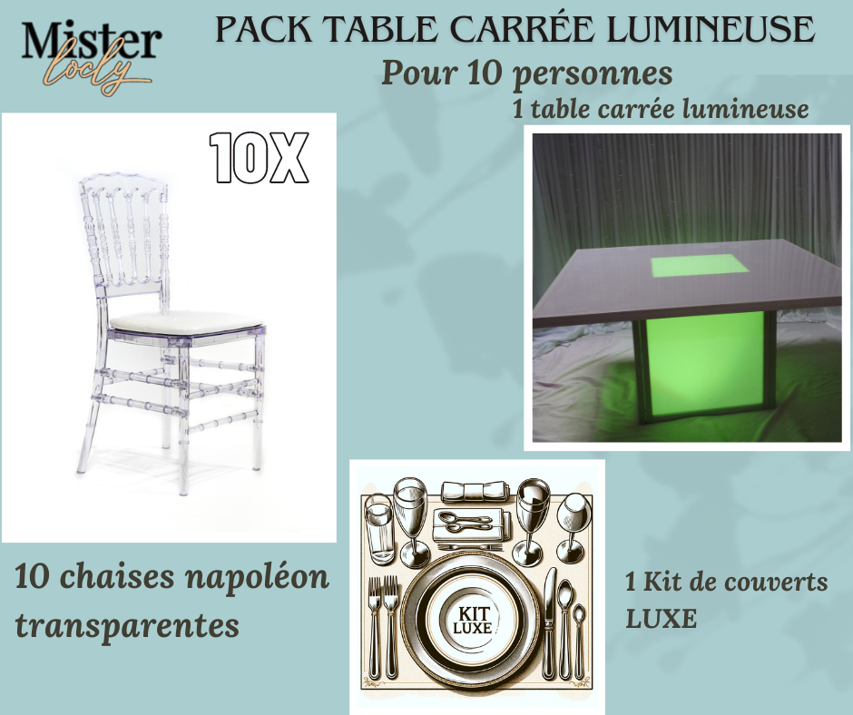 Location - [PACK] Table lumineuse garnie - Éclat Culinaire