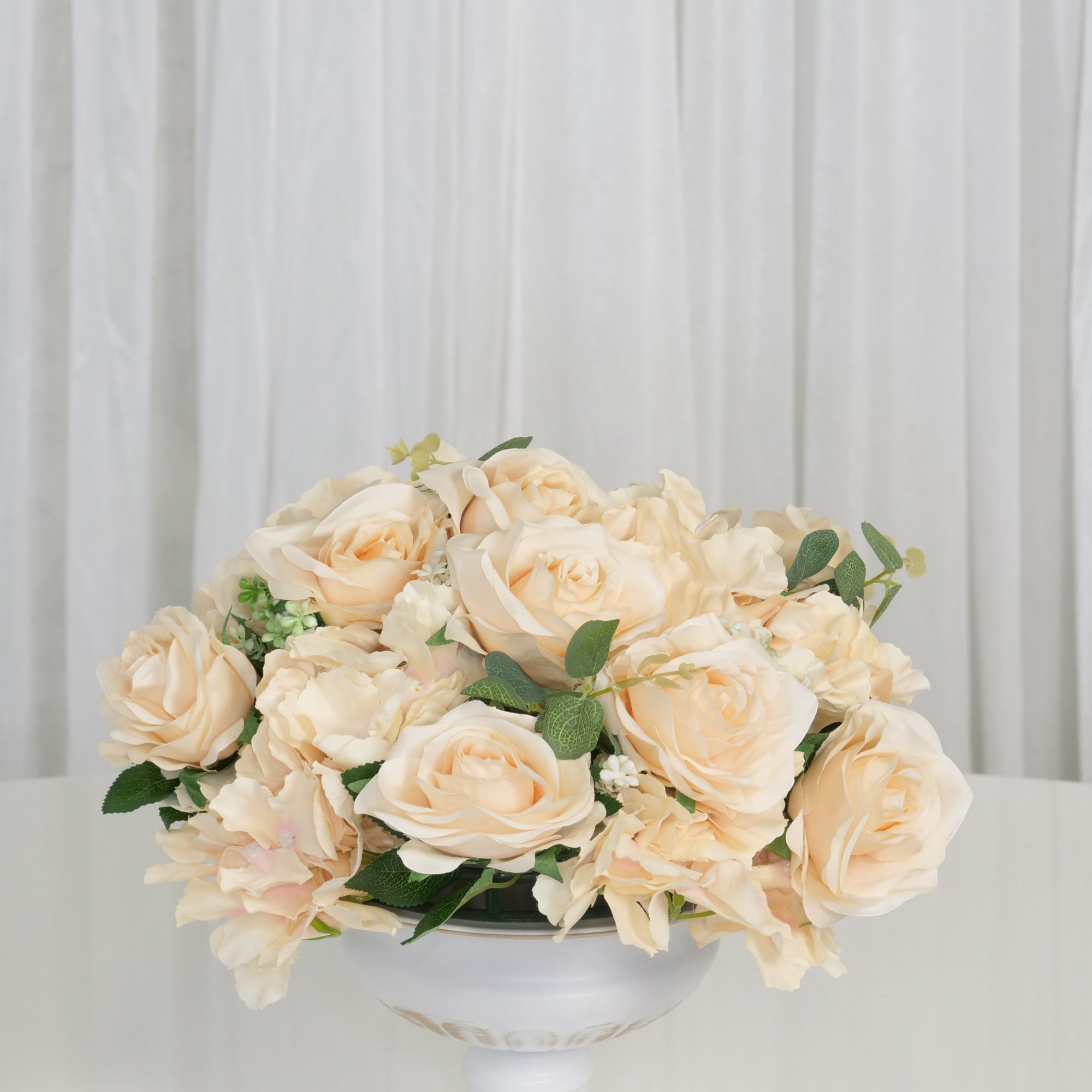 Location - Demi boule de fleurs Artificielles champagne 36cm