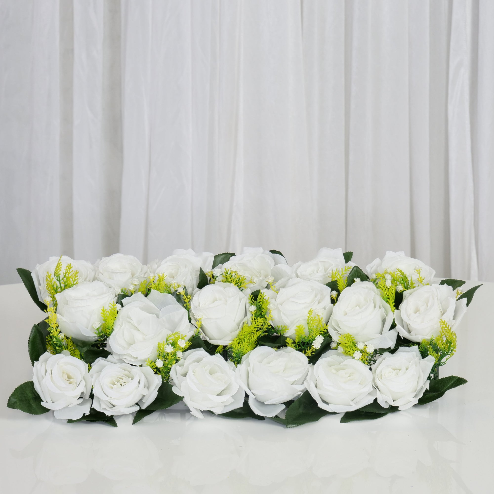 Location - Chemin de table floral rectangulaire 50cm x 25cm - blanc