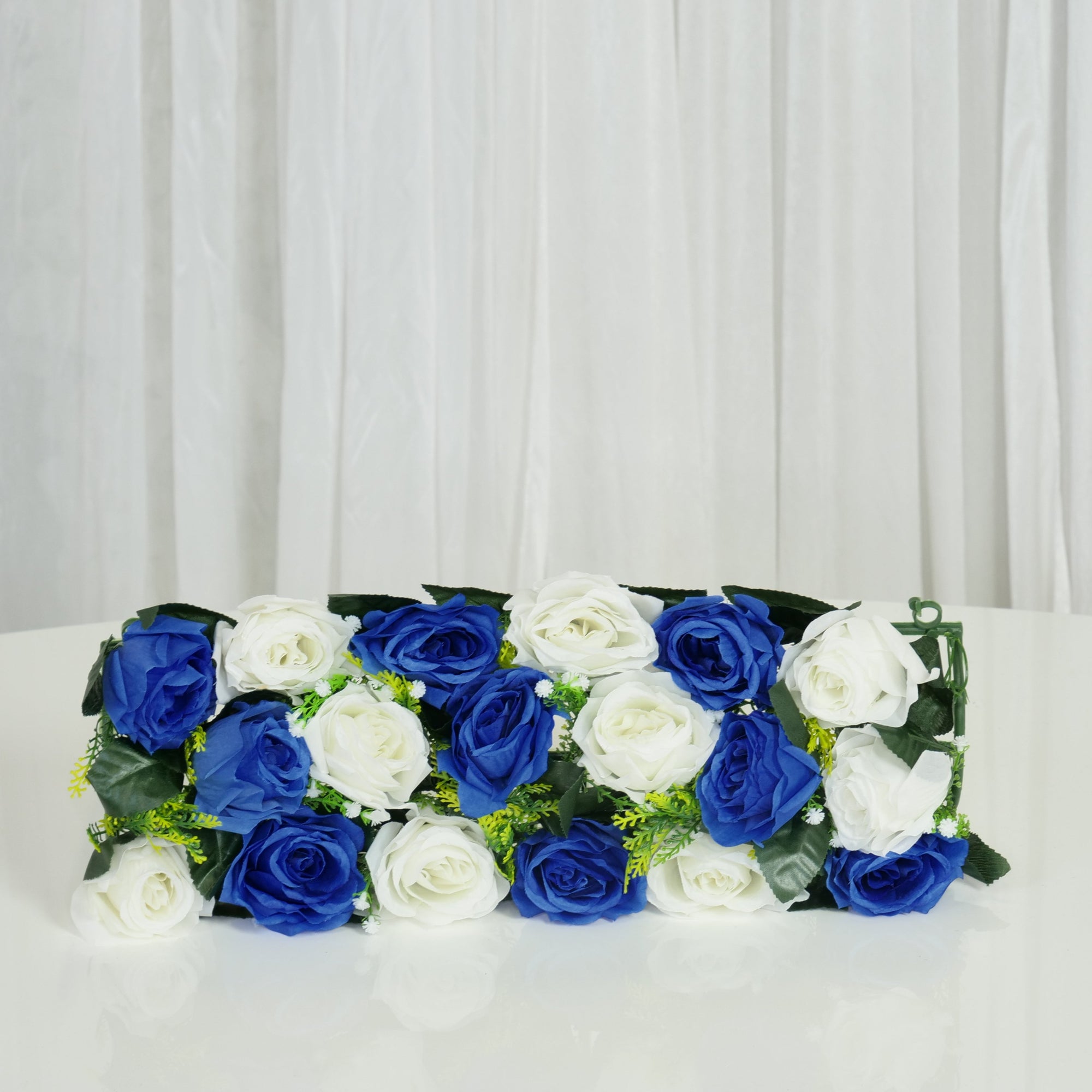 Location - Chemin de table floral rectangulaire 50cm x 25cm - Bleu et blanc