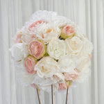 Location - Boule De Fleurs Artificielles Blanc Ivoire Et Rose 32 Cm