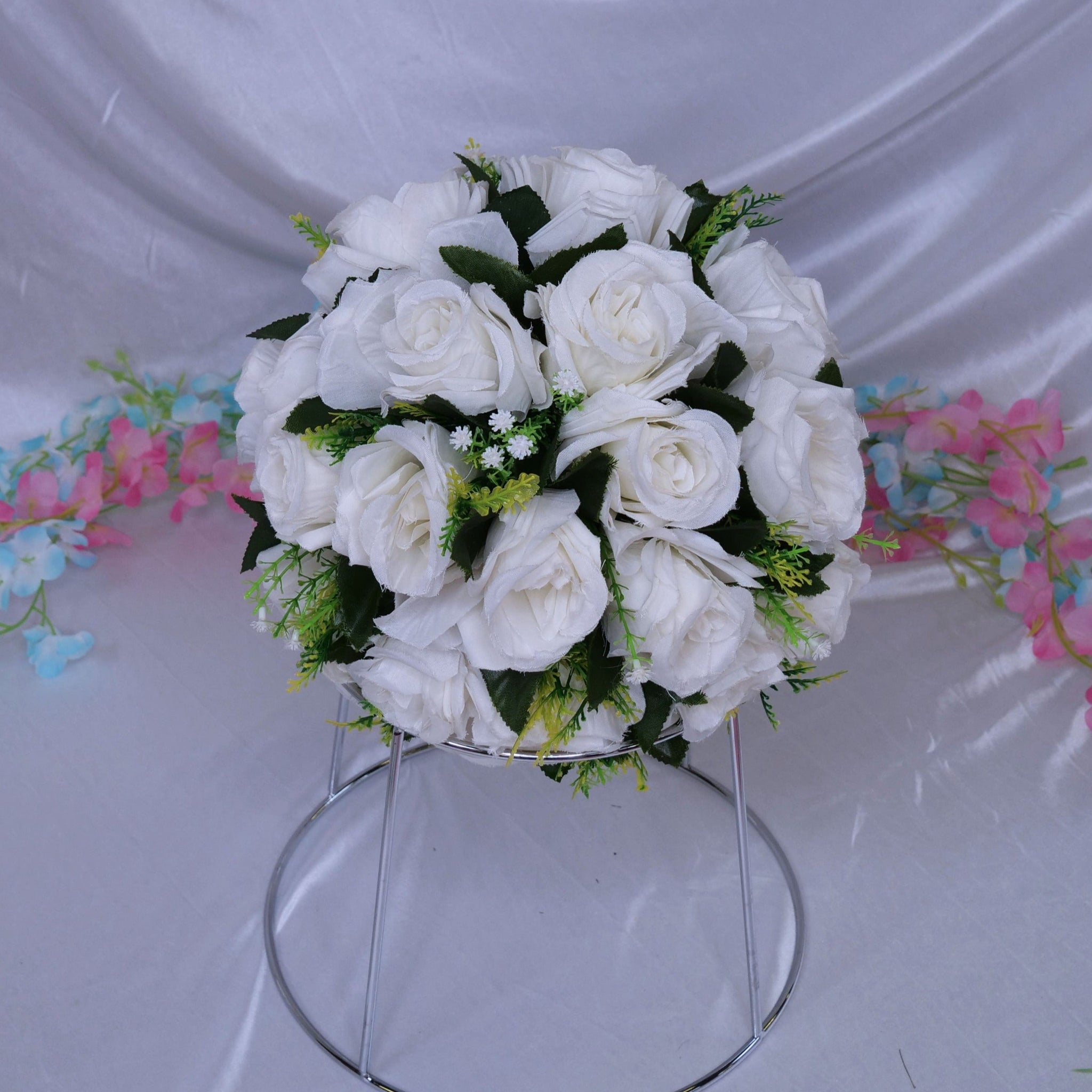 Location - Pleine boule de fleurs Artificielles blanc