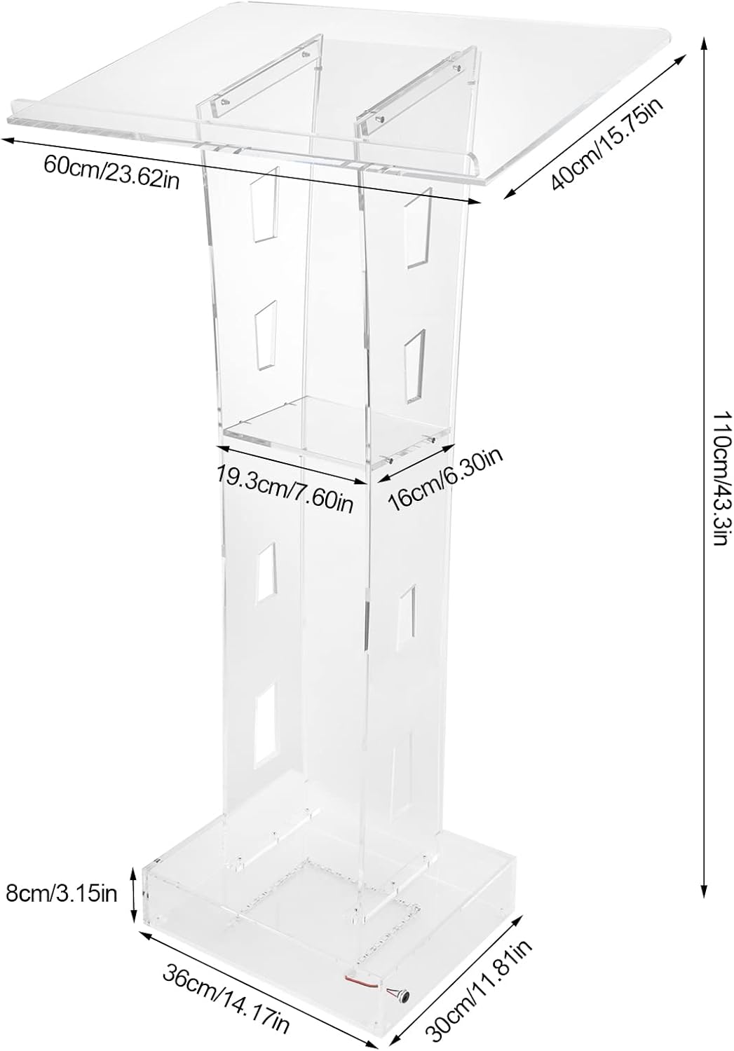 Location - Podium/pupitre en acrylique avec étagère de rangement - Lumineux LED