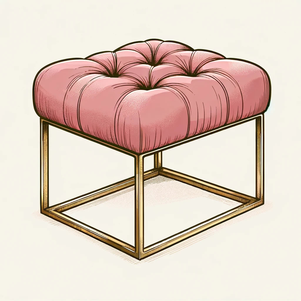 Location - Tabouret pouf rectangle Fauve Velours Rose pied Or