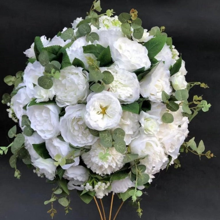 Location - Boule de fleurs artificielles blanc et vert 32 cm