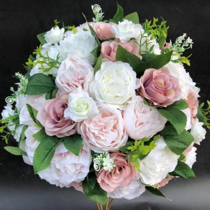 Location - Boule De Fleurs Artificielles Rose Ivoire Vert 32 Cm