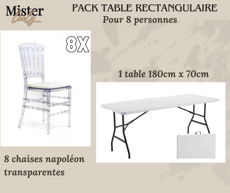 Location - [PACK] Table rectangulaire de 8 à 10 personnes - Pack Fondamental