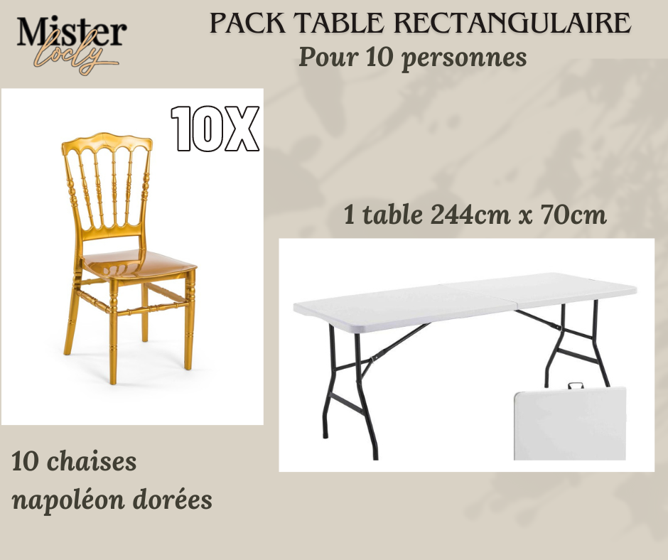 Location - [PACK] Table rectangulaire de 8 à 10 personnes - Pack Fondamental