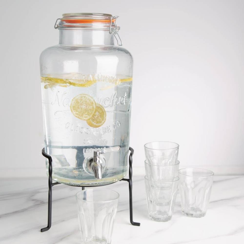 Location - Distributeur d'eau rétro en verre avec socle 8,5L