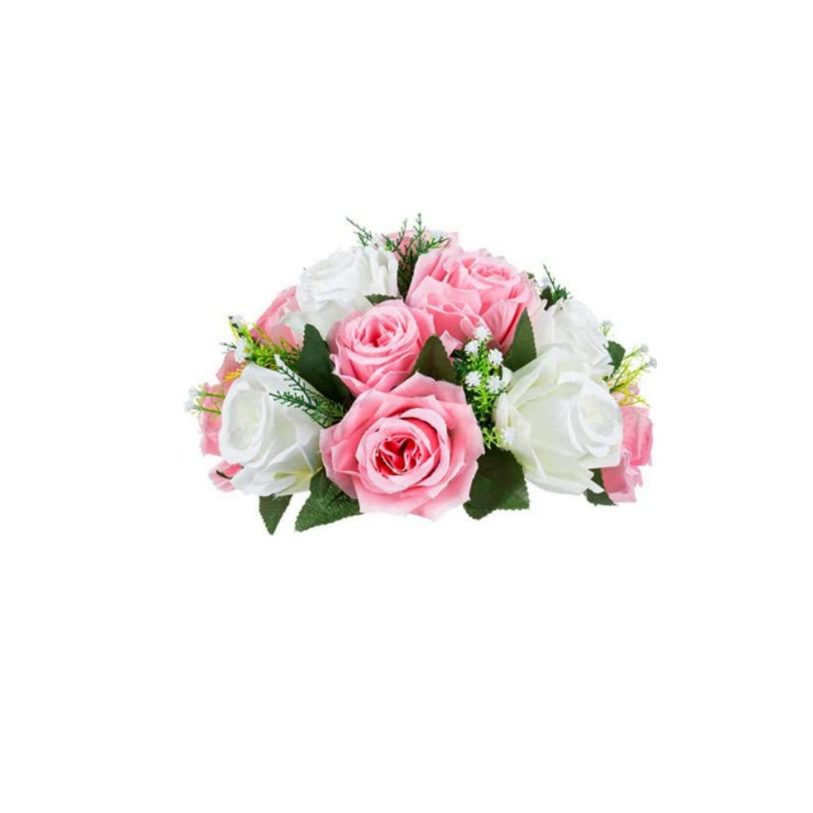 Location - Demi boule de fleurs Artificielles (15 Roses) blanc et rose pink