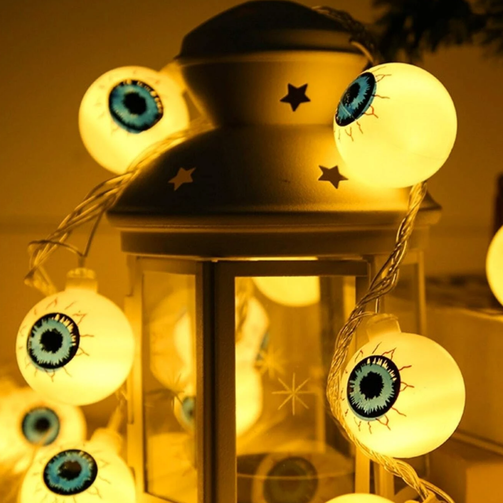 Location - Guirlande lumineuse jaune d'halloween avec 10 pièces ampoule en forme d'œil
